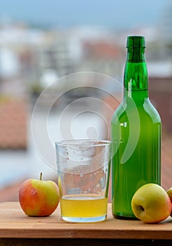 Traditional natural Asturian cider made fromÂ fermented apples in wooden barrels should be poured from great height for air